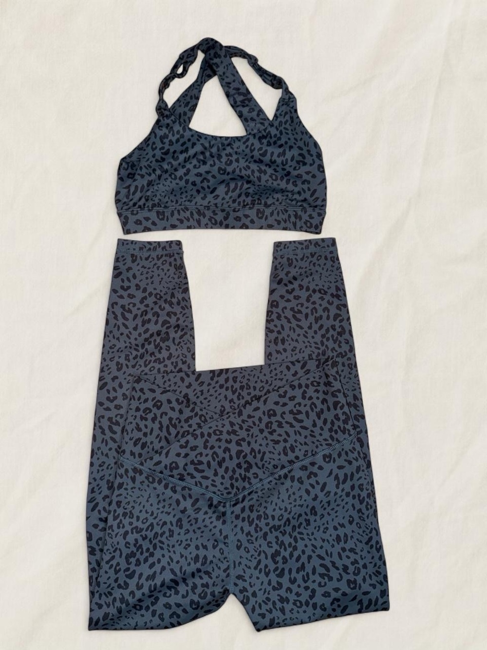 ALLFENIX High-Waist Animal Print Leggings & Sports Bra Set - Slate Blue